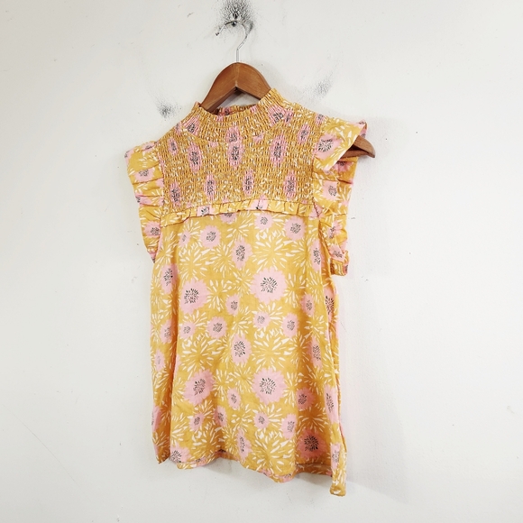 THML Tops - THML Yellow and Pink Floral Smocked Top